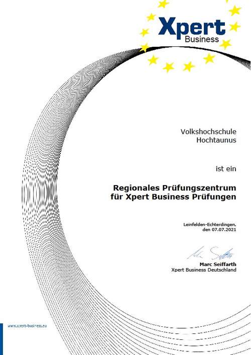 vhs Hochtaunus ist Regionales Prüfungszentrum für Xpert Business Prüfungen